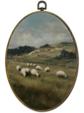 Rustic Vintage Farmhouse Sheep Wall Art - Framed Cottagecore Canvas Print